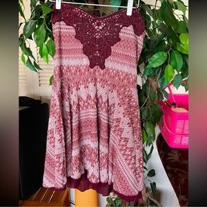 Free People Red and White Smocked Strapless Sundress